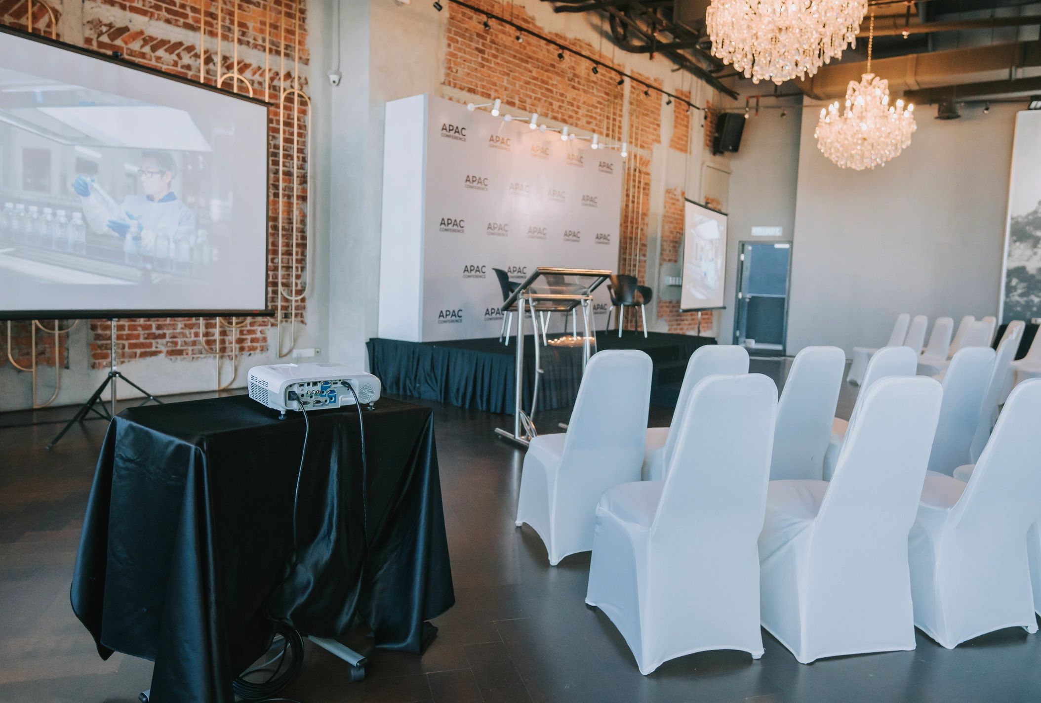 Conference event backdrop and presentation area